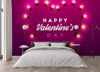 Valentine`s Day background. Vector retro neon sign.  Wall mural